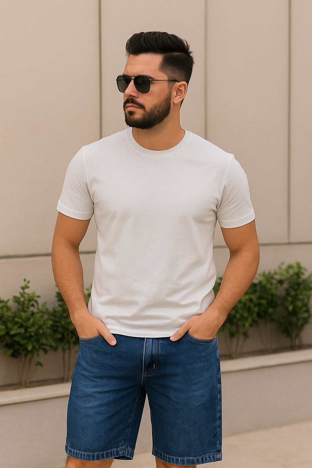 Modelo usando bermuda jeans 116